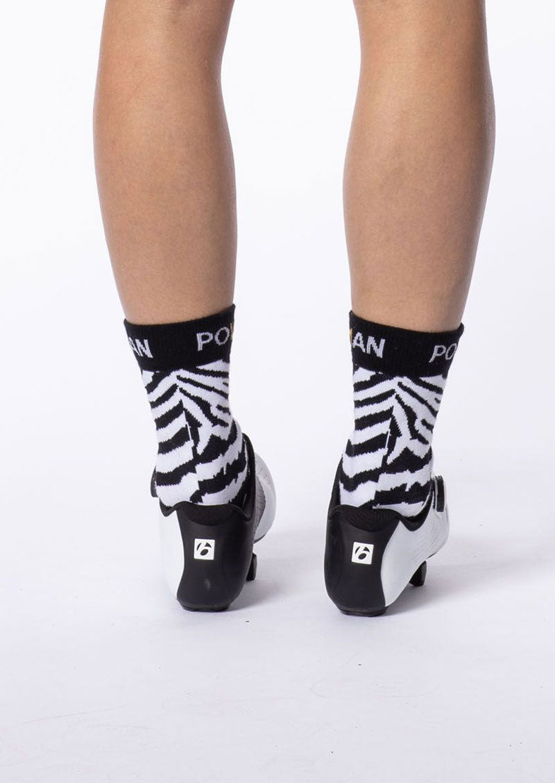 The Zebra Collection Cycling Sock in White by Power Woman, is a high quality cycling sock with the maximum comfort and and a pleasant muscle support.