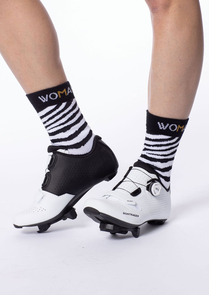 The Zebra Collection Cycling Sock in White by Power Woman, is a high quality cycling sock with the maximum comfort and and a pleasant muscle support.