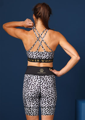 Sport Top with cross back shoulder strap in Grey Leo Collection by Power Woman.